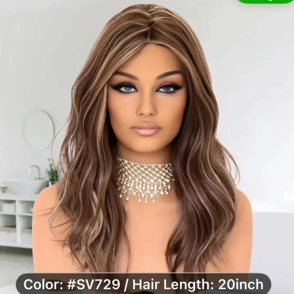 Brown Highlighted Synthetic Hair Glueless Lace Front Wigs for Women, Brown Root